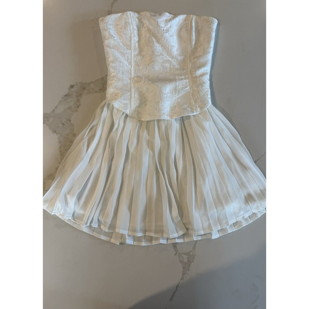 Lulus Laubrey White Floral Jacquard Mini Dress Pleated Corset Bridal XL NWT